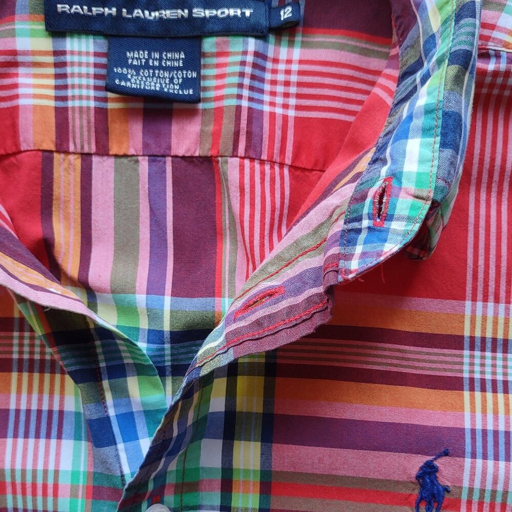 2 Boy's Ralph Lauren Button-Up Shirts Check & Plaid Long Sleeve  Boy Sz 10/12 - Picture 8 of 15